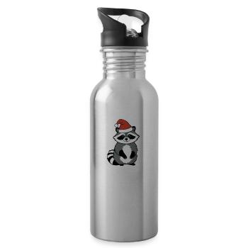Waschbär Weihnachten Wasserfarben - Trinkflasche mit integriertem Trinkhalm - Lightsilver - Rechts