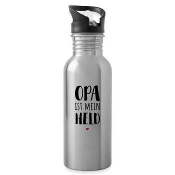 Opa ist mein Held / Opa ist der Beste - Trinkflasche mit integriertem Trinkhalm - Lightsilver - Rechts