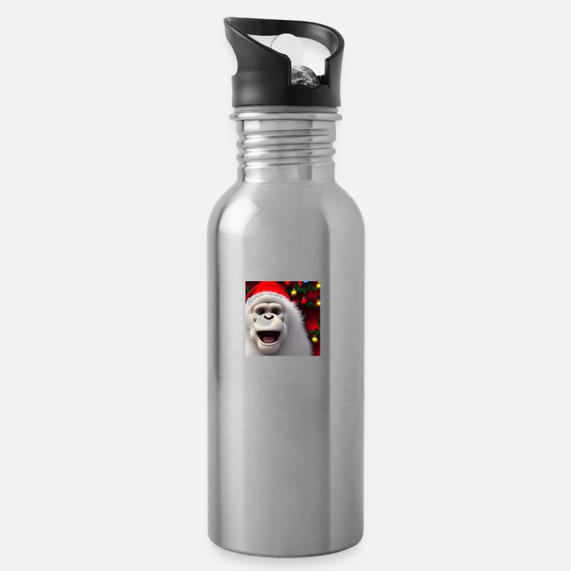 Weihnachtsaffe mit Weihnachtsmütze - Trinkflasche mit integriertem Trinkhalm - Lightsilver