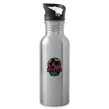Mexiko 2024 Team Palmen Bunt - Trinkflasche mit integriertem Trinkhalm - Lightsilver - Rechts