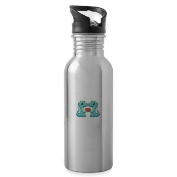 Dinosaur brontosaurus couple heart Valentine's Day - Water bottle with straw - silver - Right
