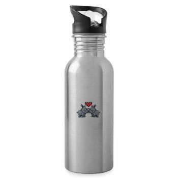 Rhino Couple Valentine's Day - Water bottle with straw - silver - Right