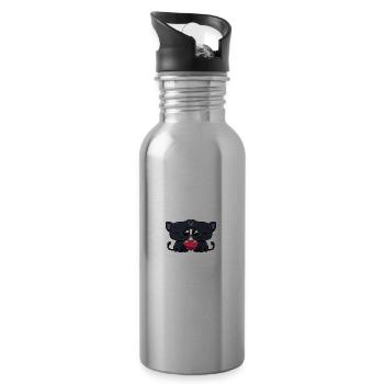 Panther Paar Verliebt Valentinstag - Trinkflasche mit integriertem Trinkhalm - Lightsilver - Rechts