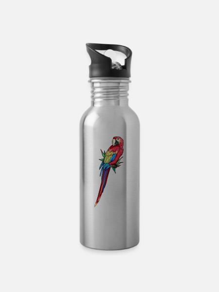 Ara Papagei Amazonas Papageien Federn - Trinkflasche mit integriertem Trinkhalm - Lightsilver
