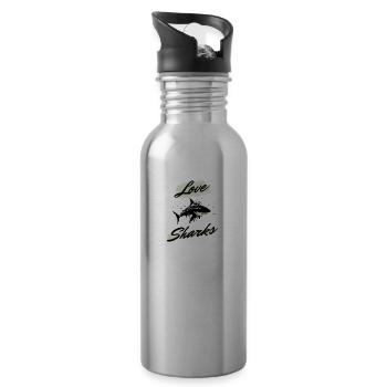 Love Sharks - Motif de requin amusant pour les fans de requins - Gourde avec paille intégrée - argent clair - Droite