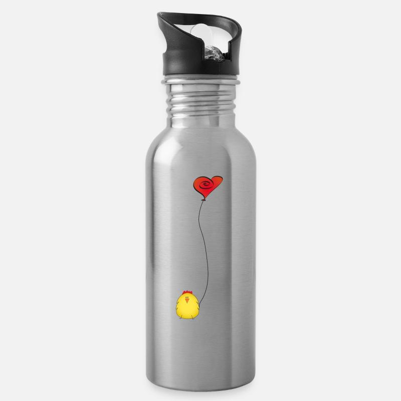 Idée cadeau de poulet mignon en amour - Gourde avec paille intégrée - argent clair