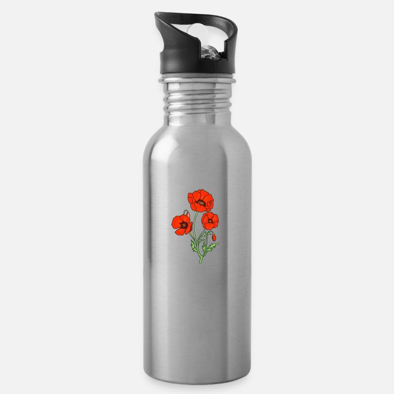 Coquelicot - Gourde avec paille intégrée - argent clair