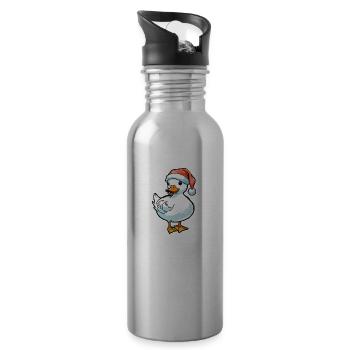 Dessin de Noël de canard - Gourde avec paille intégrée - argent clair - Droite