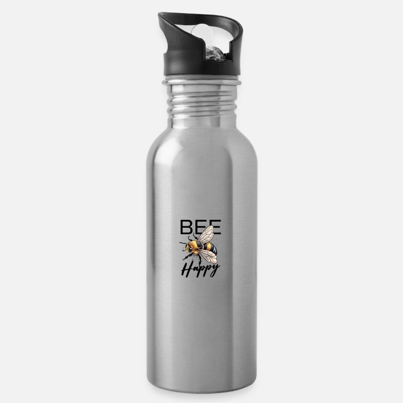 Bee Happy - Trinkflasche mit integriertem Trinkhalm - Lightsilver