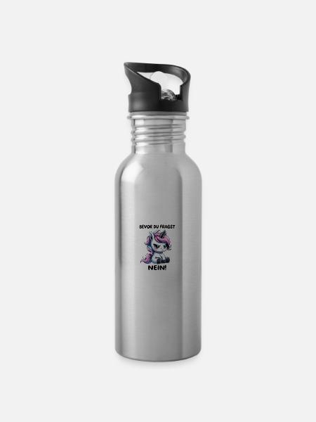 Bevor Du Fragst Nein Einhorn Genervt - Trinkflasche mit integriertem Trinkhalm - Lightsilver