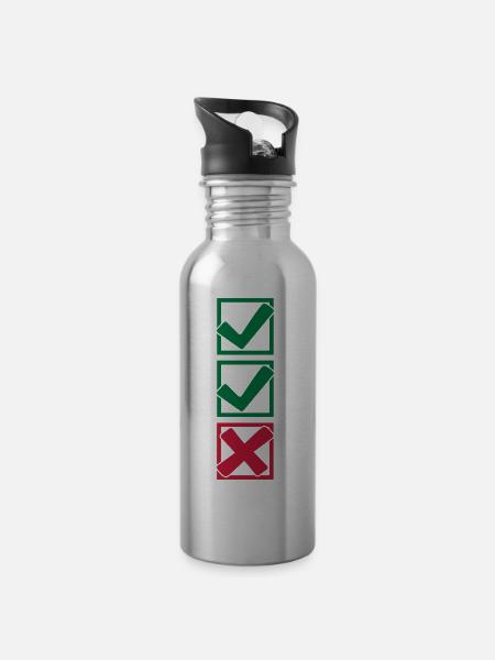 2 Haken und 1 X Kreuzchen - Trinkflasche mit integriertem Trinkhalm - Lightsilver