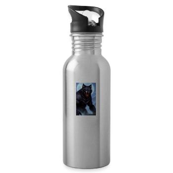 Werewolf | Wolf | Mythical creatures | Monsters | Mystical - Water bottle with straw - silver - Right