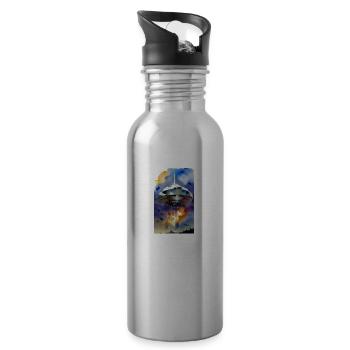 Alien | UFO | Raumschiff | UAP | Wasserfarben - Trinkflasche mit integriertem Trinkhalm - Lightsilver - Rechts