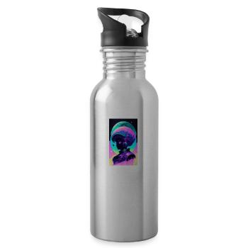 Alien | UFO | Spaceship | UAP | alien - Water bottle with straw - silver - Right