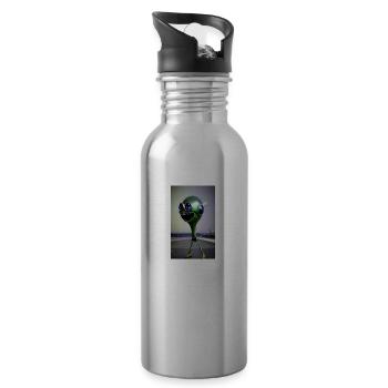 Alien | UFO | Spaceship | UAP | alien - Water bottle with straw - silver - Right