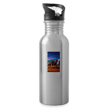 Pferd | reiten | Tier | Reittier | Bunt - Trinkflasche mit integriertem Trinkhalm - Lightsilver - Rechts