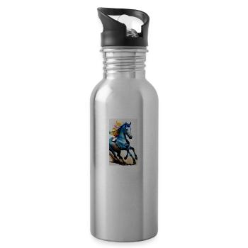 Cheval | Équitation | Animal | Monture | Coloré - Gourde avec paille intégrée - argent clair - Droite