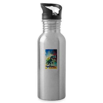 Dinosaurier | T-Rex | Tyrannosaurus - Trinkflasche mit integriertem Trinkhalm - Lightsilver - Rechts