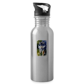 Wolf | Raubtier | Hund | Mystisch - Trinkflasche mit integriertem Trinkhalm - Lightsilver - Rechts