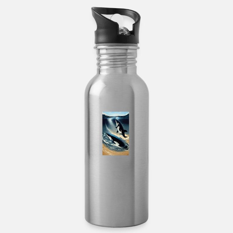 Orca | Wal | Killerwal | Meerestier | Ozean - Trinkflasche mit integriertem Trinkhalm - Lightsilver