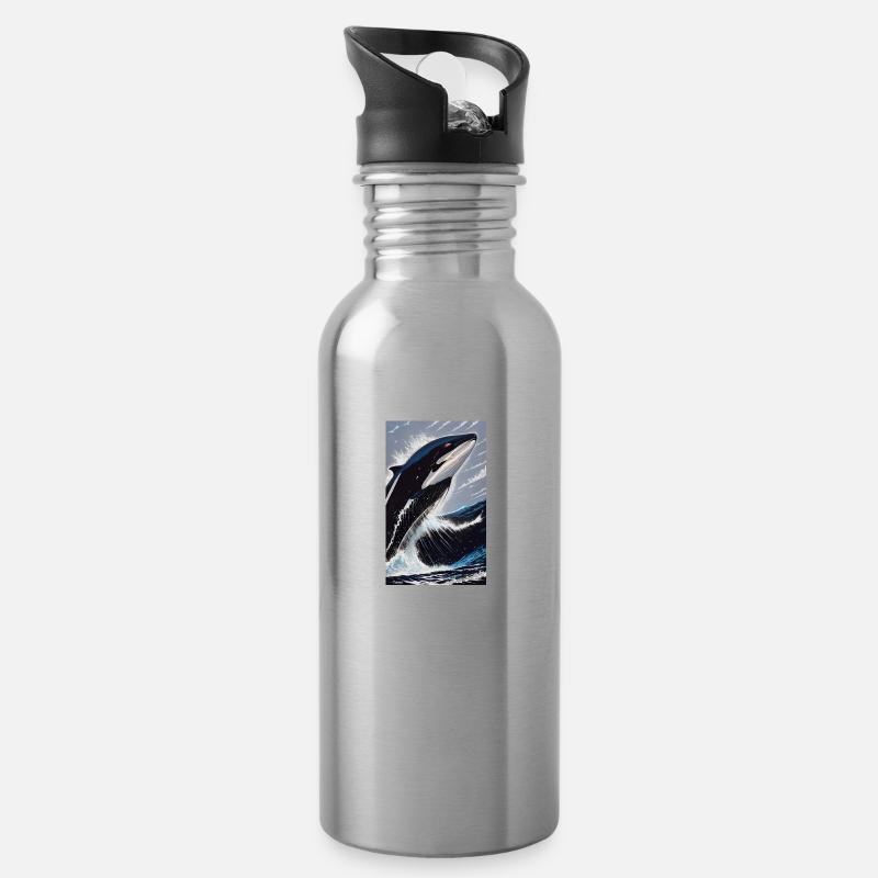 Orca | Wal | Killerwal | Meerestier | Ozean - Trinkflasche mit integriertem Trinkhalm - Lightsilver