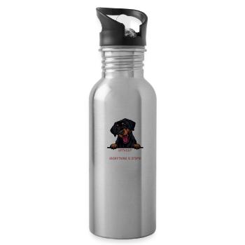 Ohne Pinscher ist alles doof - Trinkflasche mit integriertem Trinkhalm - Lightsilver - Rechts