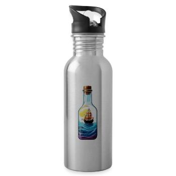 Navire dans une bouteille / Message dans une bouteille / Ahoy / ancre - Gourde avec paille intégrée - argent clair - Droite
