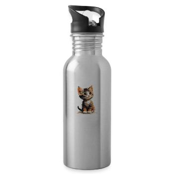 Kätzchen - Trinkflasche mit integriertem Trinkhalm - Lightsilver - Rechts