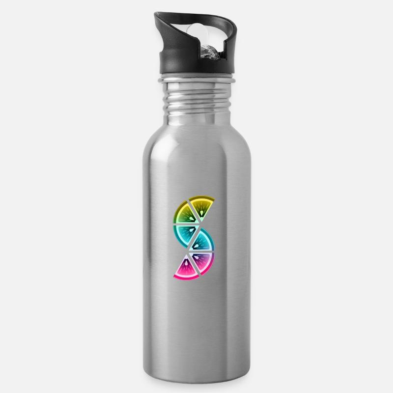farbige Zitronenschnitze - Trinkflasche mit integriertem Trinkhalm - Lightsilver