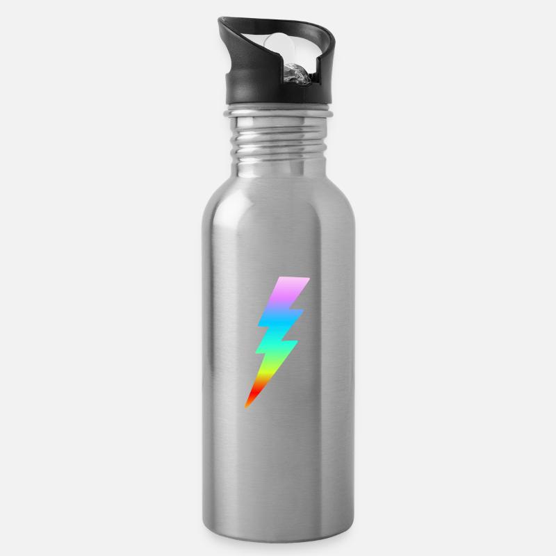 Bunter Blitz Regenbogen Farben Retro Geschenk Frau - Trinkflasche mit integriertem Trinkhalm - Lightsilver