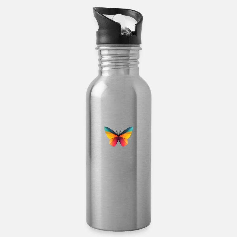 Schmetterling - Trinkflasche mit integriertem Trinkhalm - Lightsilver