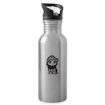 Schneeleopard Winter leopard Comic Niedlich - Trinkflasche mit integriertem Trinkhalm - Lightsilver - Rechts