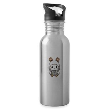 Bunny Winter Animal Cute Comic - Water bottle with straw - silver - Right