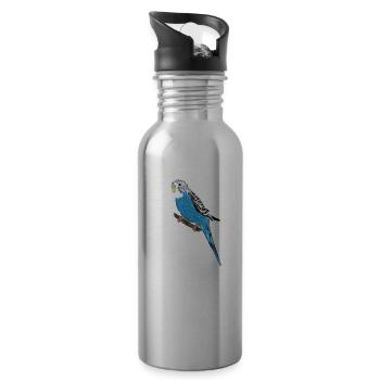 Perruche bleue / Blue Budgie III - Gourde avec paille intégrée - argent clair - Droite