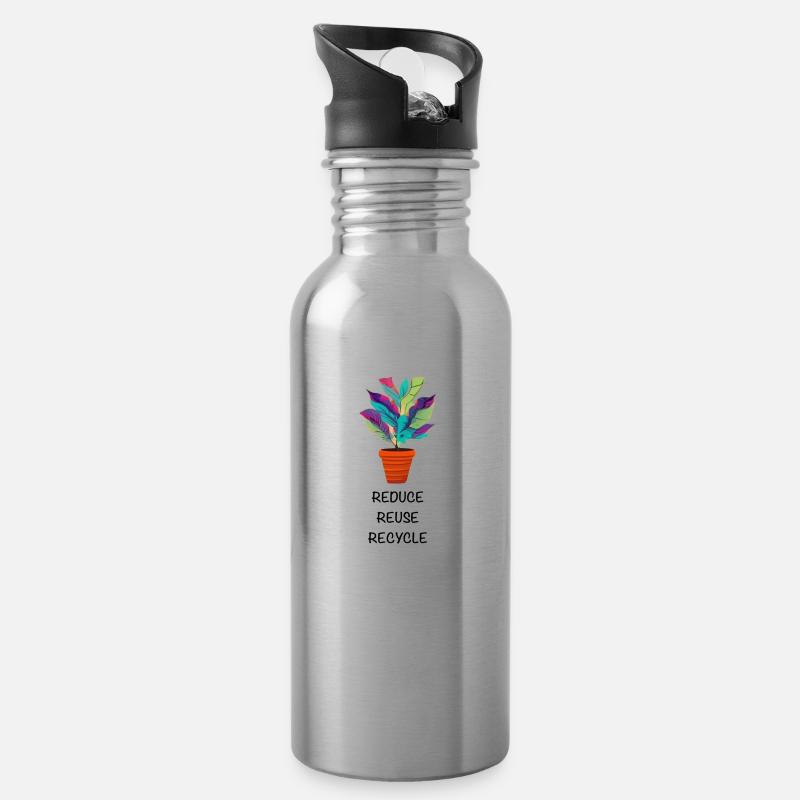 Reduce Reuse Recycle Klima retten - Trinkflasche mit integriertem Trinkhalm - Lightsilver