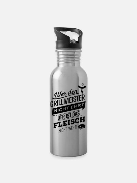 Wer den Grillmeister nich - Trinkflasche mit integriertem Trinkhalm - Lightsilver