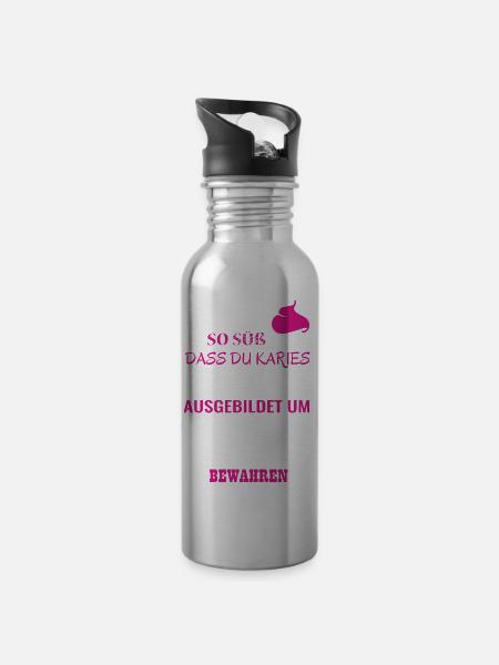 Zahnarzthelferin - Trinkflasche mit integriertem Trinkhalm - Lightsilver