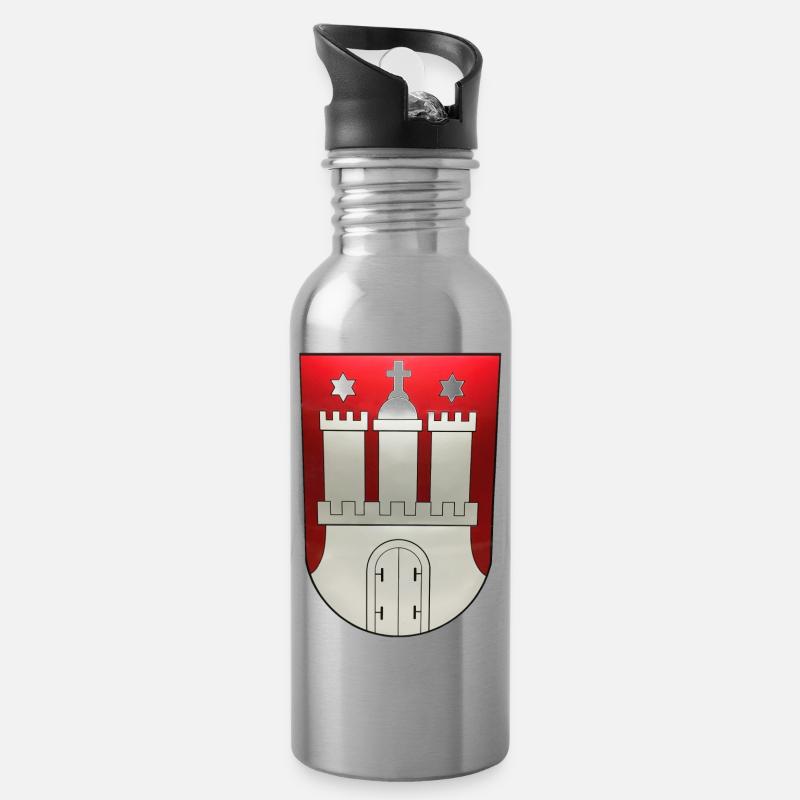 Hamburg - Trinkflasche mit integriertem Trinkhalm - Lightsilver