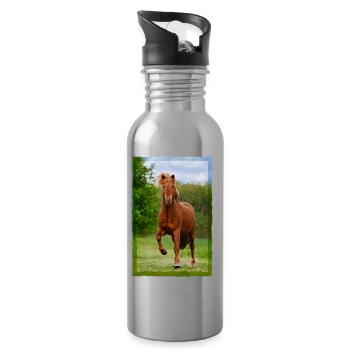 Icelandic horse running in tölt over meadow horse photo - Water bottle with straw - silver - Right