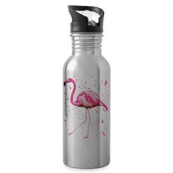 Poly feathers Flamingo pink summer pink bird - Water bottle with straw - silver - Right