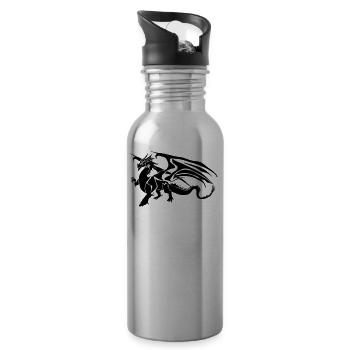 Dragon on the ground - Water bottle with straw - silver - Right