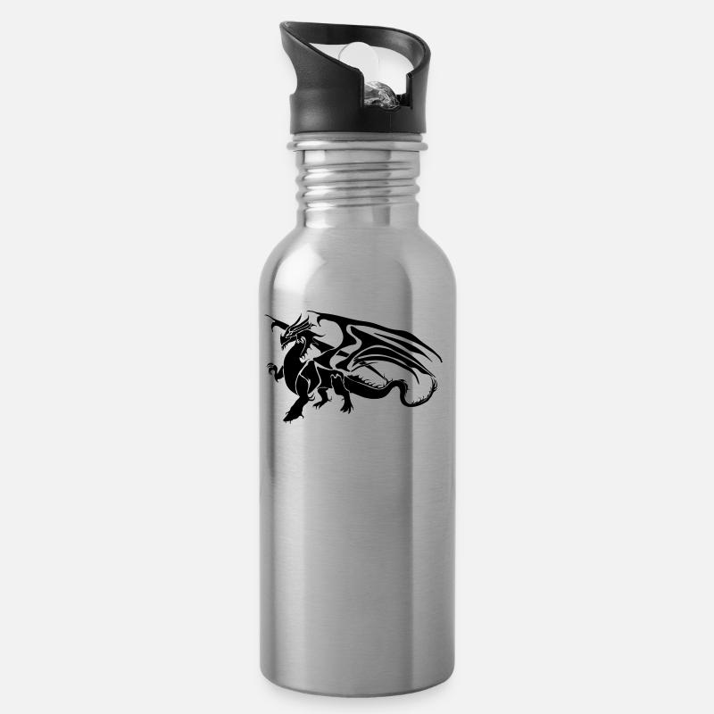 Dragon on the ground - Water bottle with straw - silver