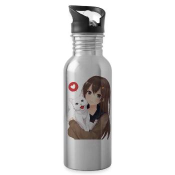 girl with cat - Trinkflasche mit integriertem Trinkhalm - Lightsilver - Rechts