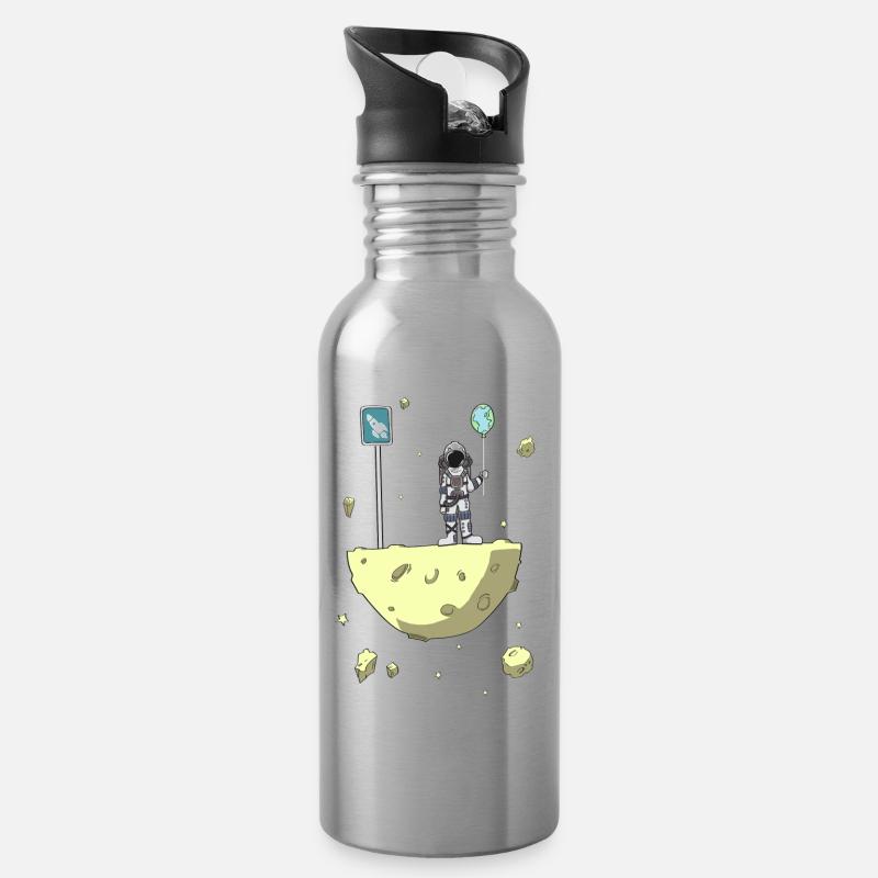 Nächster Halt: Planet Erde - Trinkflasche mit integriertem Trinkhalm - Lightsilver
