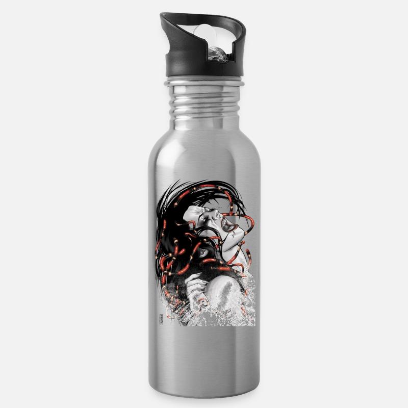 Qualle - Trinkflasche mit integriertem Trinkhalm - Lightsilver