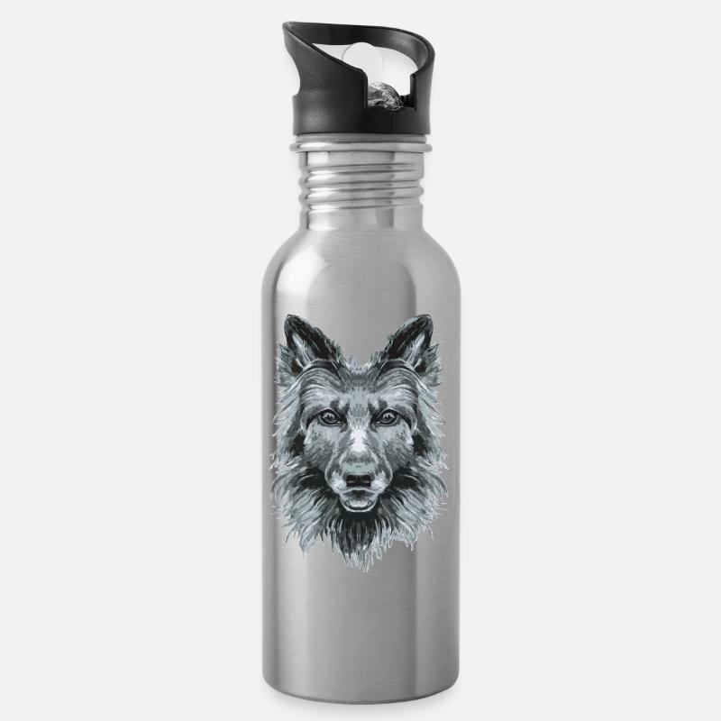 Hund - Trinkflasche mit integriertem Trinkhalm - Lightsilver