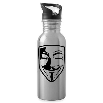 Anonymous Mask Guy Fawks - Trinkflasche mit integriertem Trinkhalm - Lightsilver - Rechts
