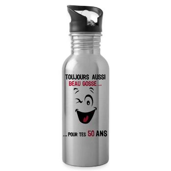 50 years still handsome for age ks - Water bottle with straw - silver - Right