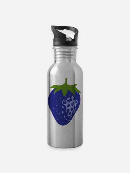 Blaue Erdbeere - Trinkflasche mit integriertem Trinkhalm - Lightsilver