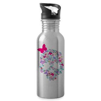 Crâne de crâne de crâne avec papillon à fleurs - Gourde avec paille intégrée - argent clair - Droite